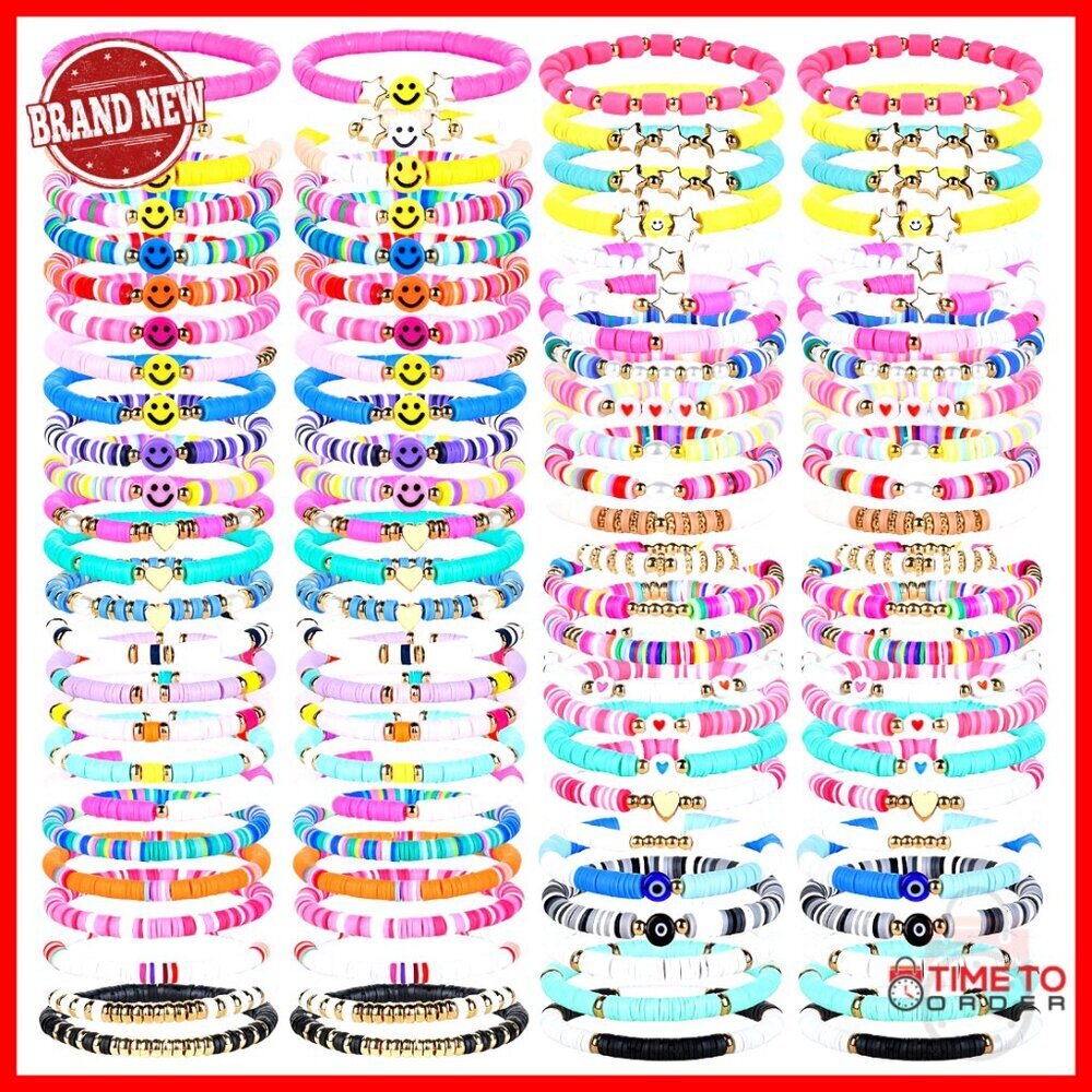 Clay Beaded Stretch Bracelets Stackable Bohemian Summer Beach Party Gift Set